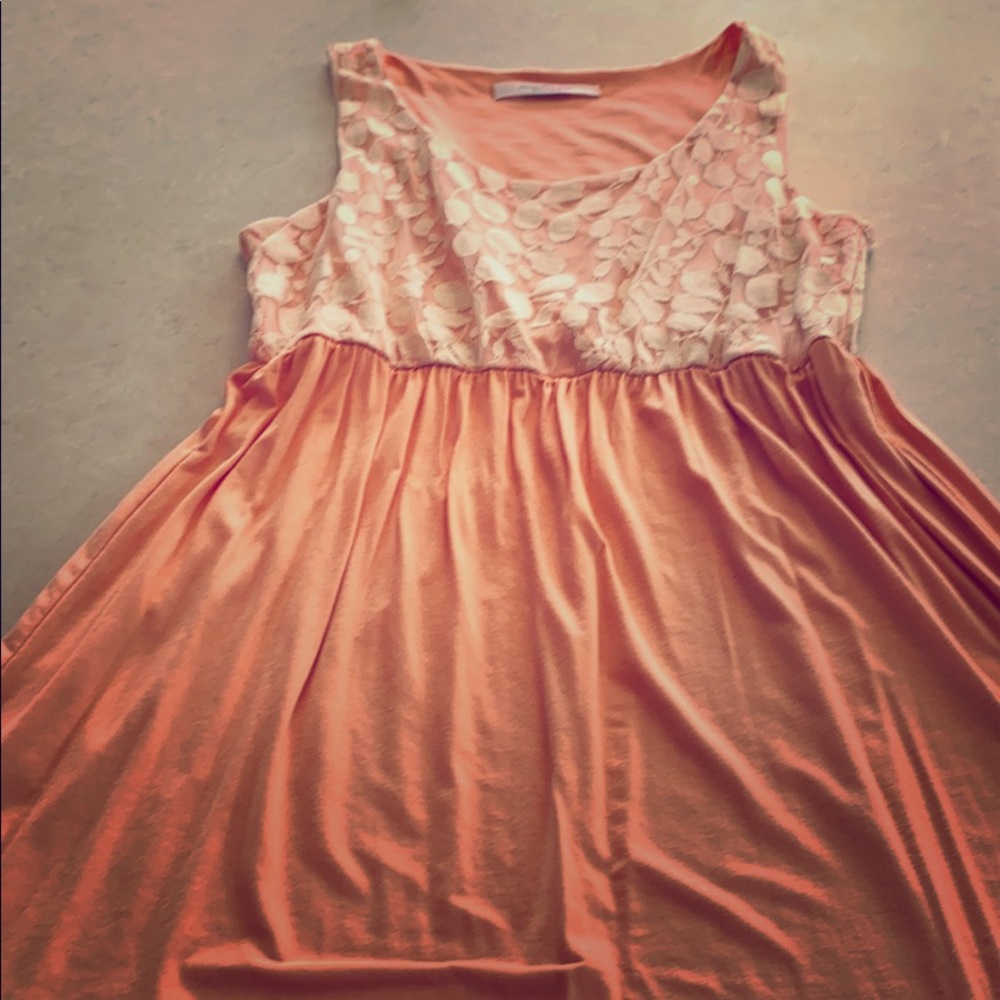 Peach Lace Overlay Summer Dress